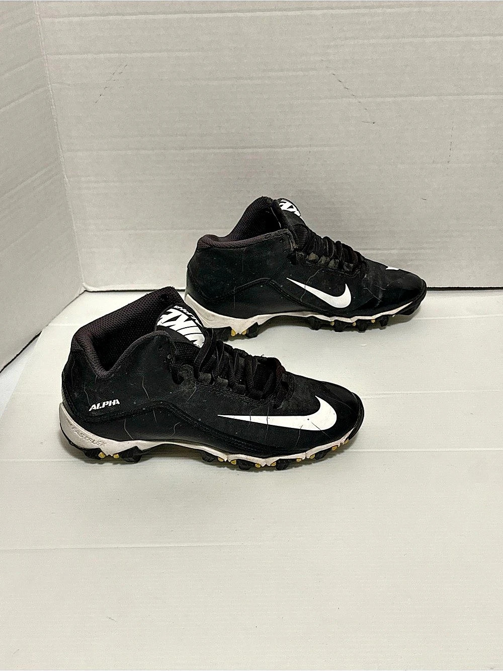 Nike Alpha Fastflex Youth Football Cleats Black White Size 3.5Y Athletic Shoes